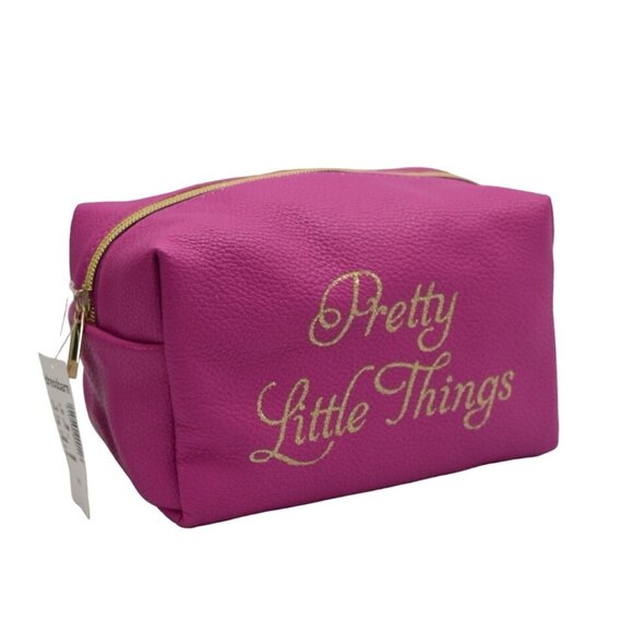 Pink Cosmetic Bag With Pretty Little Things Gold Embroidery Makeup Bag Pouch - Picture 1 of 6